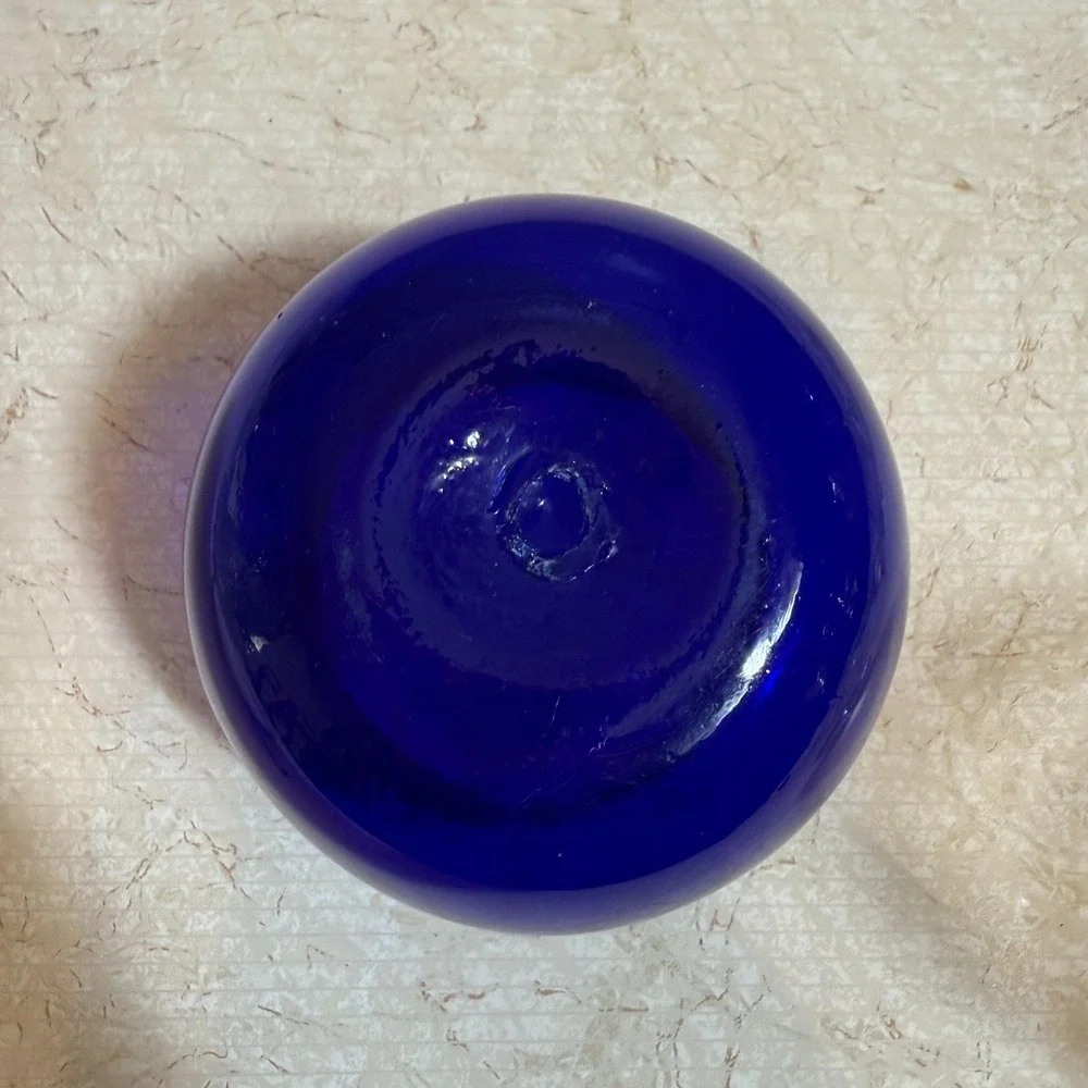 Vtg Cobalt Blue Art Glass Vase‎ & Bowl Set Hand Blown Mid Century Modern Decor